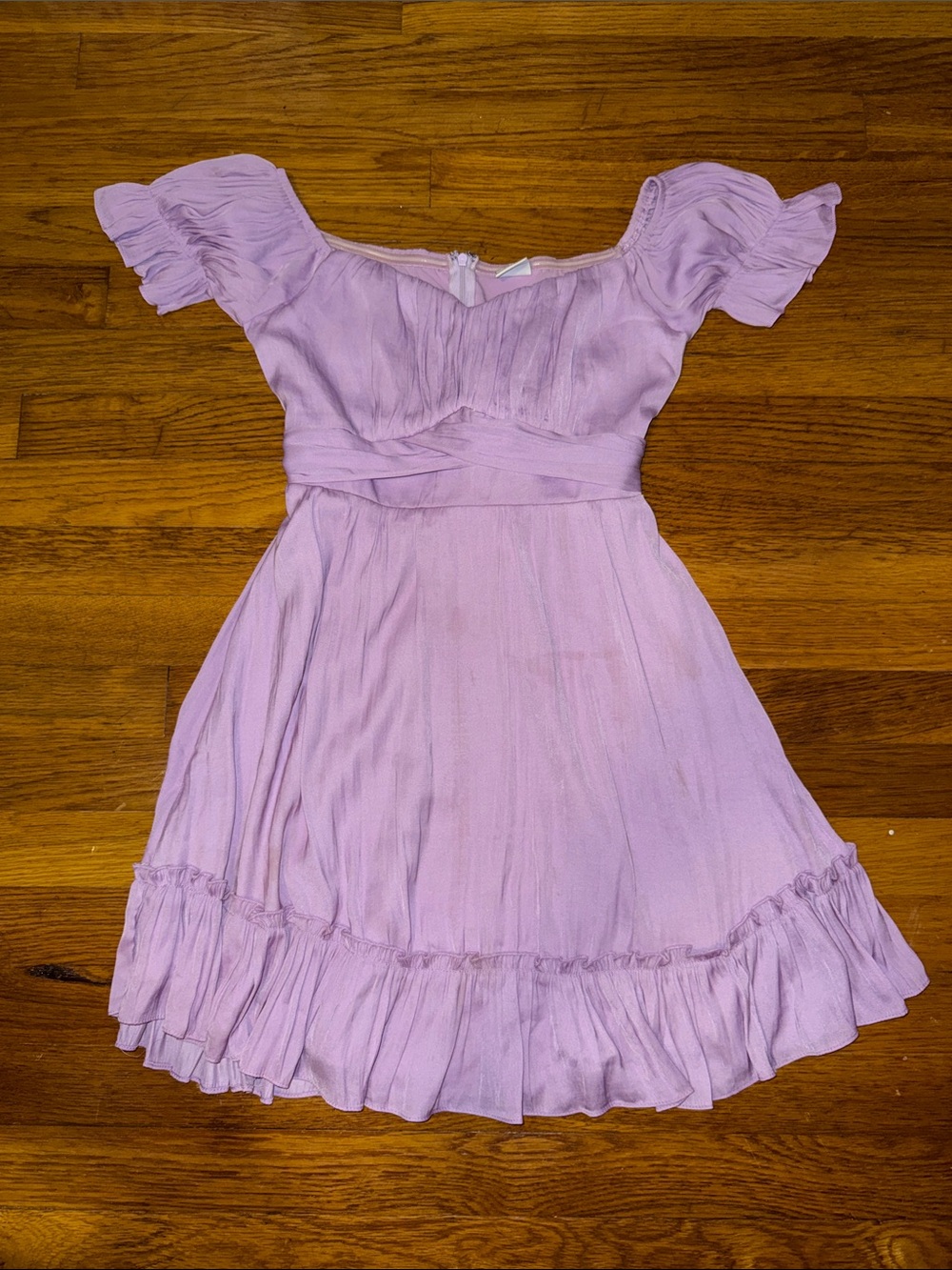 Angel Biba Lilac Off-Shoulder Ruffle Hem Dress